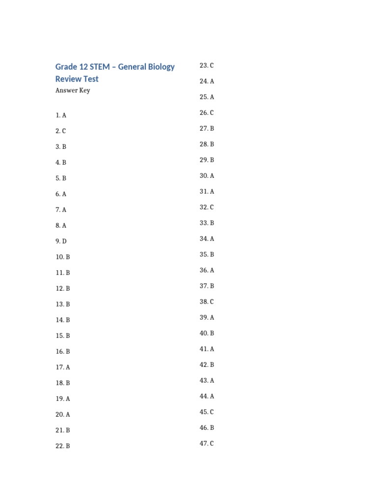 Grade 12 Biology Answer Key | PDF
