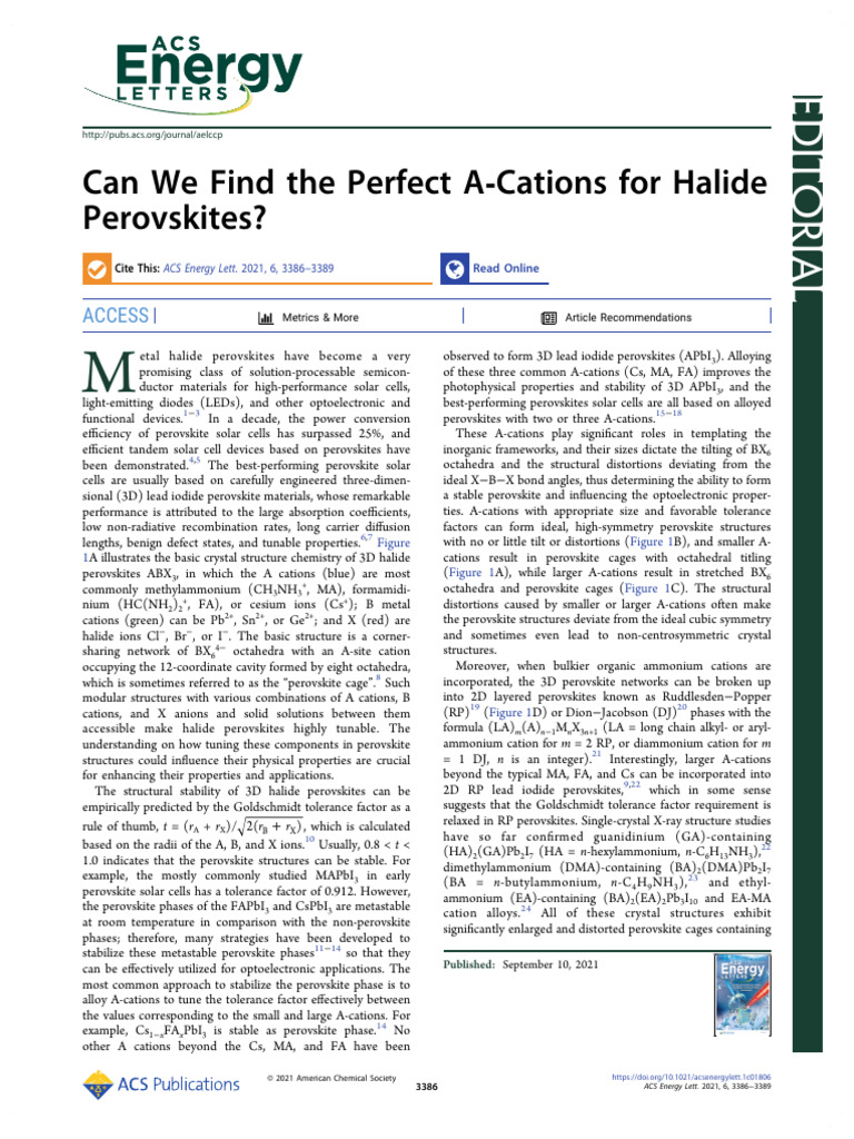 Can We Find The Perfect A Cations For Halide Perovskites | PDF ...