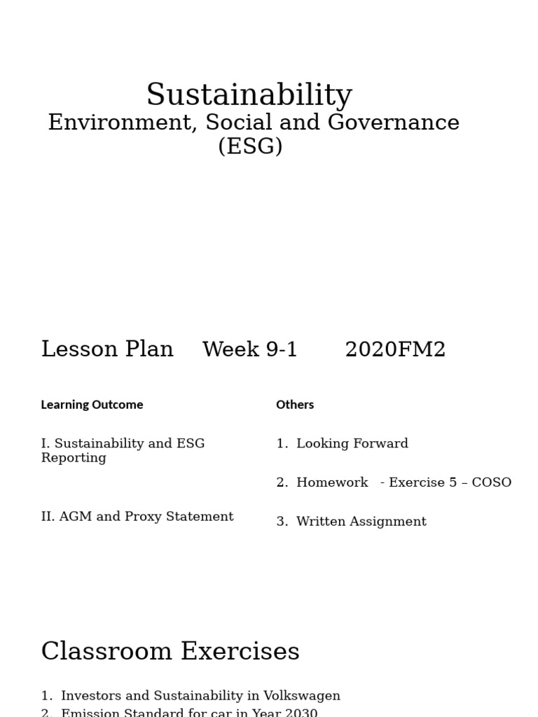 ESG and Sustainability Lesson Plan | PDF | Volkswagen | Economy And The ...