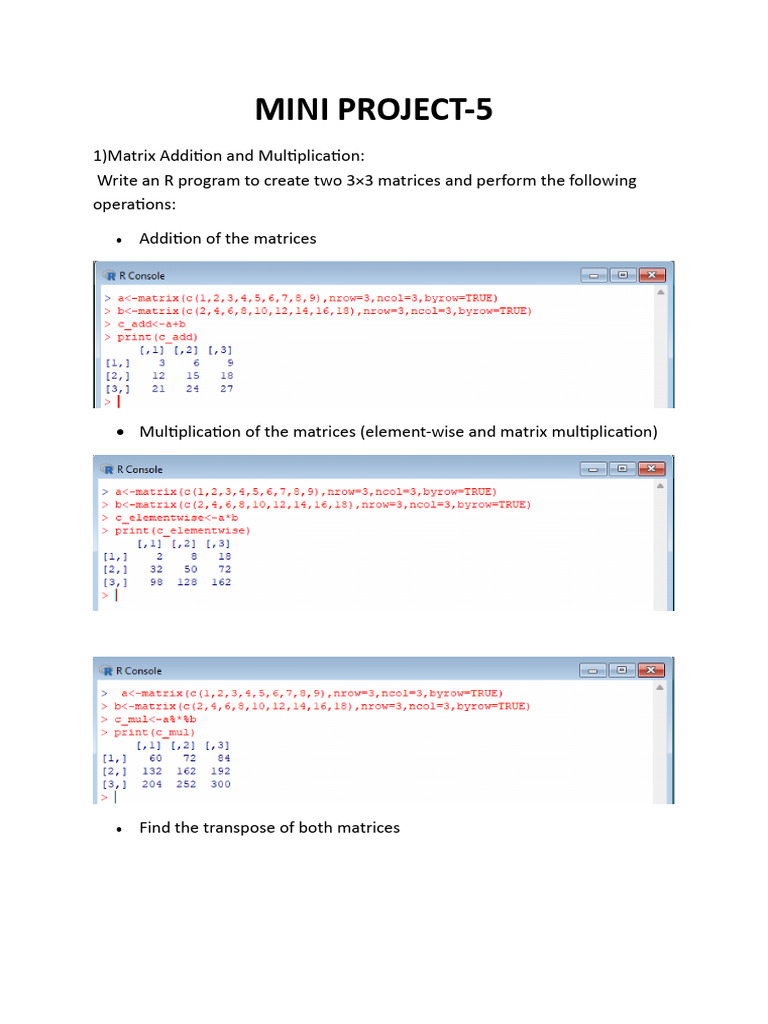 R Program for Matrix Operations | PDF