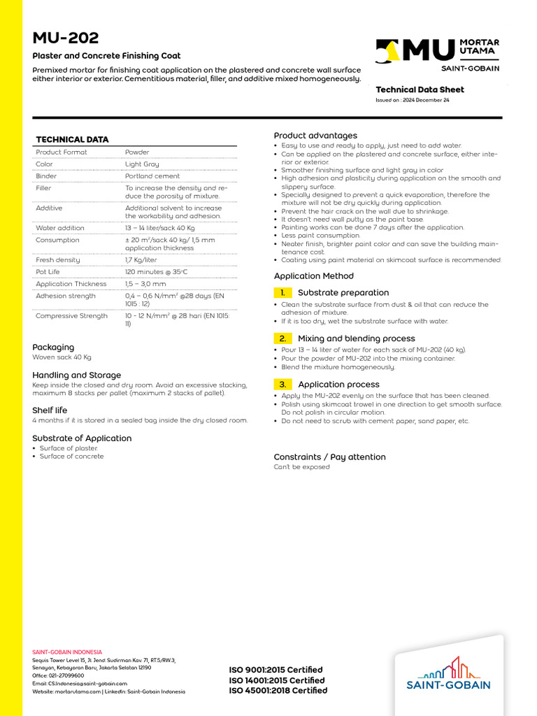 MU-202 Plaster Finishing Coat Guide | PDF | Concrete | Paint