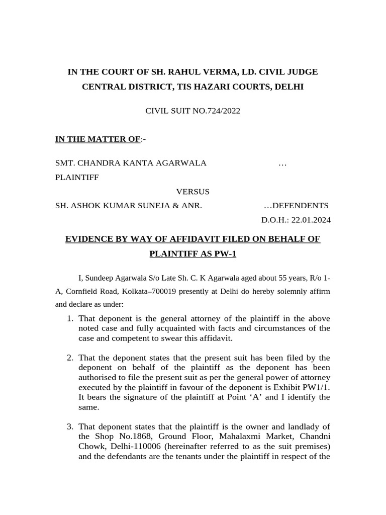 Affidavit in Civil Suit 724/2022 | PDF | Lawsuit | Affidavit