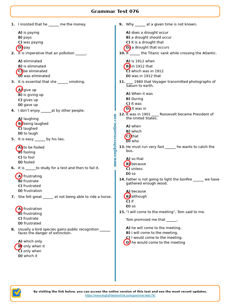 1507 Grammar Test 076 | PDF | Chess Openings | Chess Theory