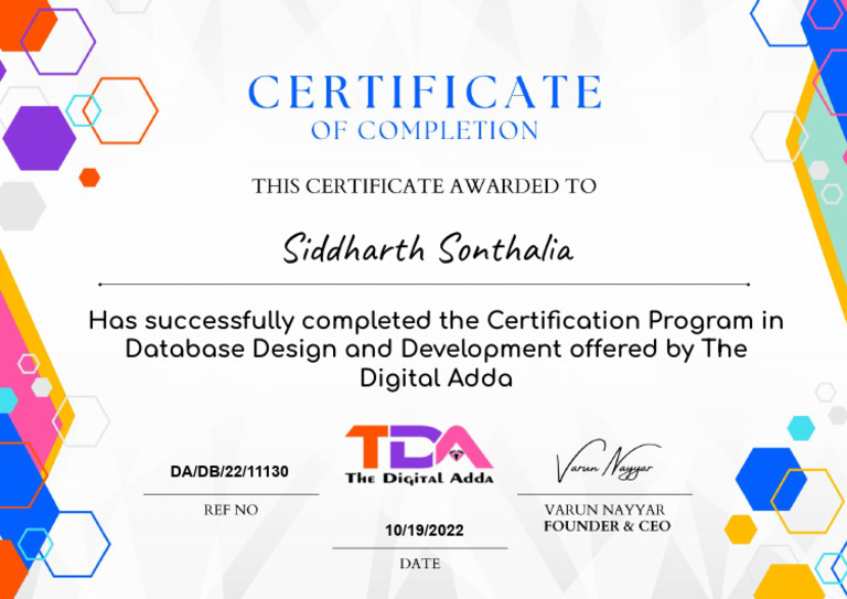 Database Design Certification Achieved | PDF