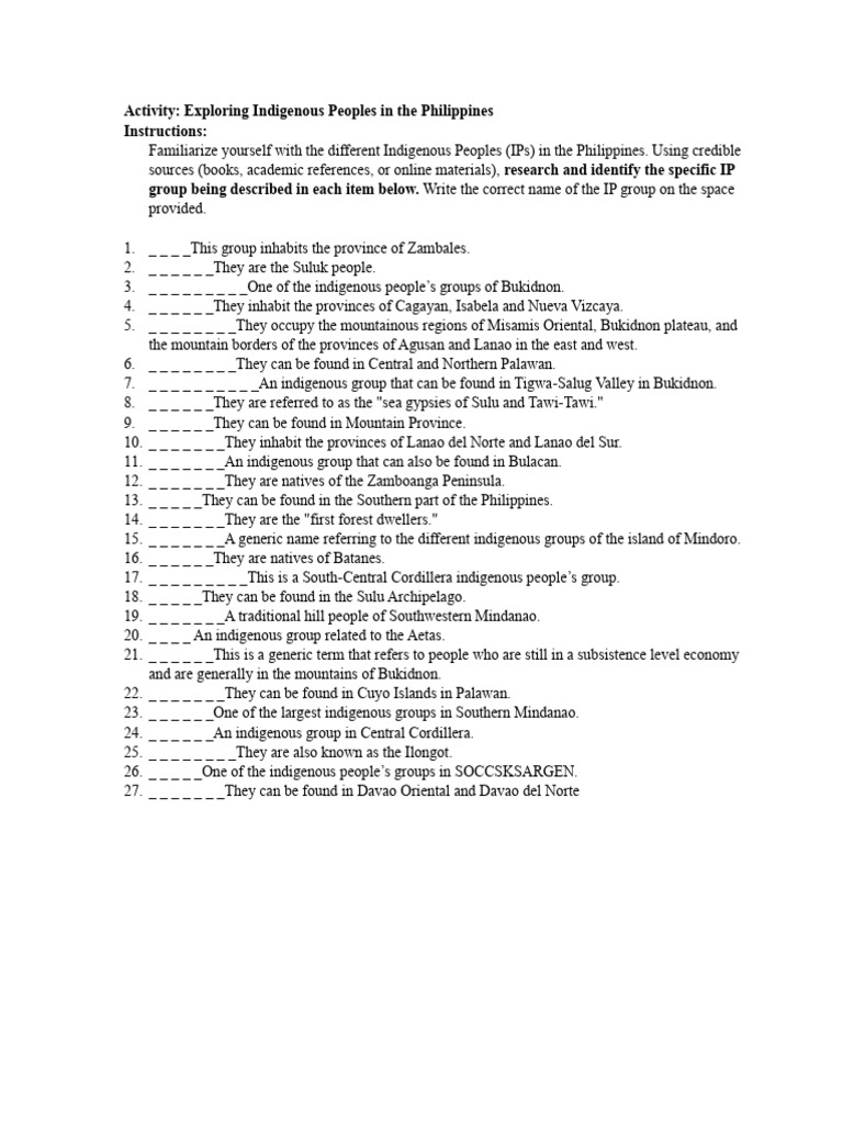 Indigenous Peoples of the Philippines Guide | PDF