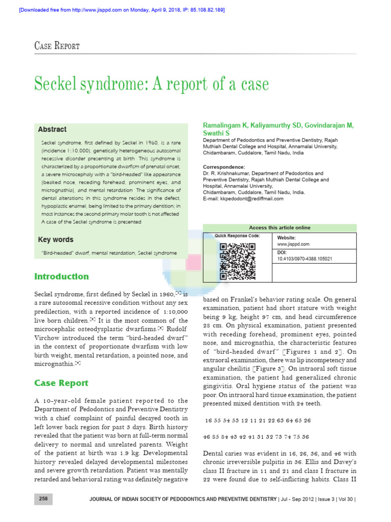 Seckel Syndrome Case Report and Analysis | PDF | Dentistry | Chromosome