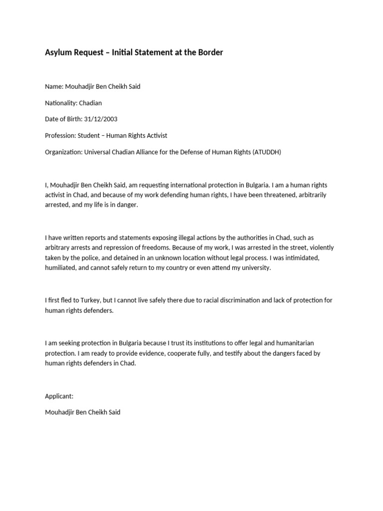 Asylum Request by Chadian Activist | PDF
