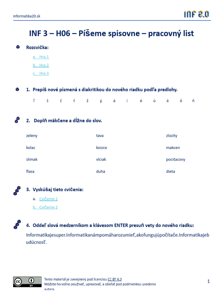 INF3 - H06 - Píšeme Spisovne - Cvičenie | PDF
