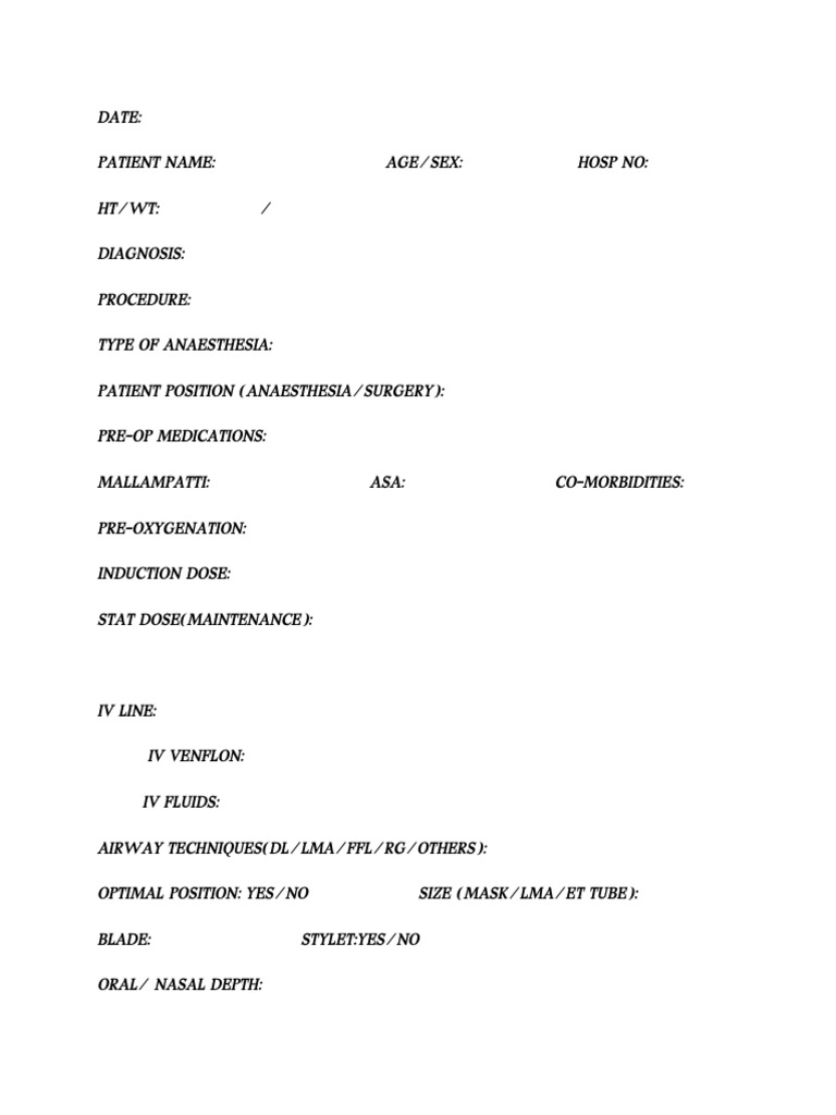 Anesthesia Procedure Documentation Template | PDF