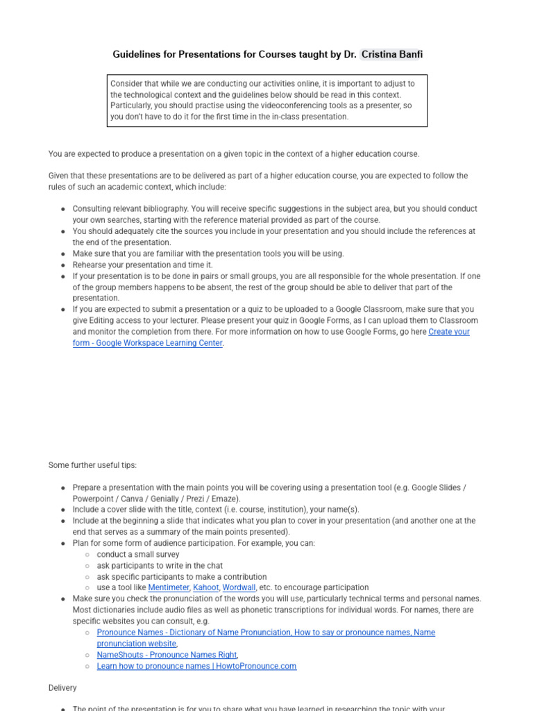 Presentation Guidelines for Dr. Banf's Courses | PDF | Cognitive ...