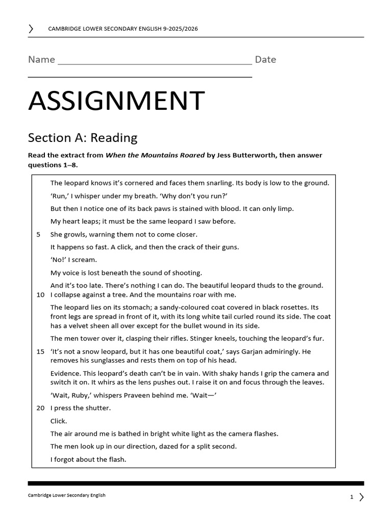 Cambridge Lower Secondary English Assignment | PDF