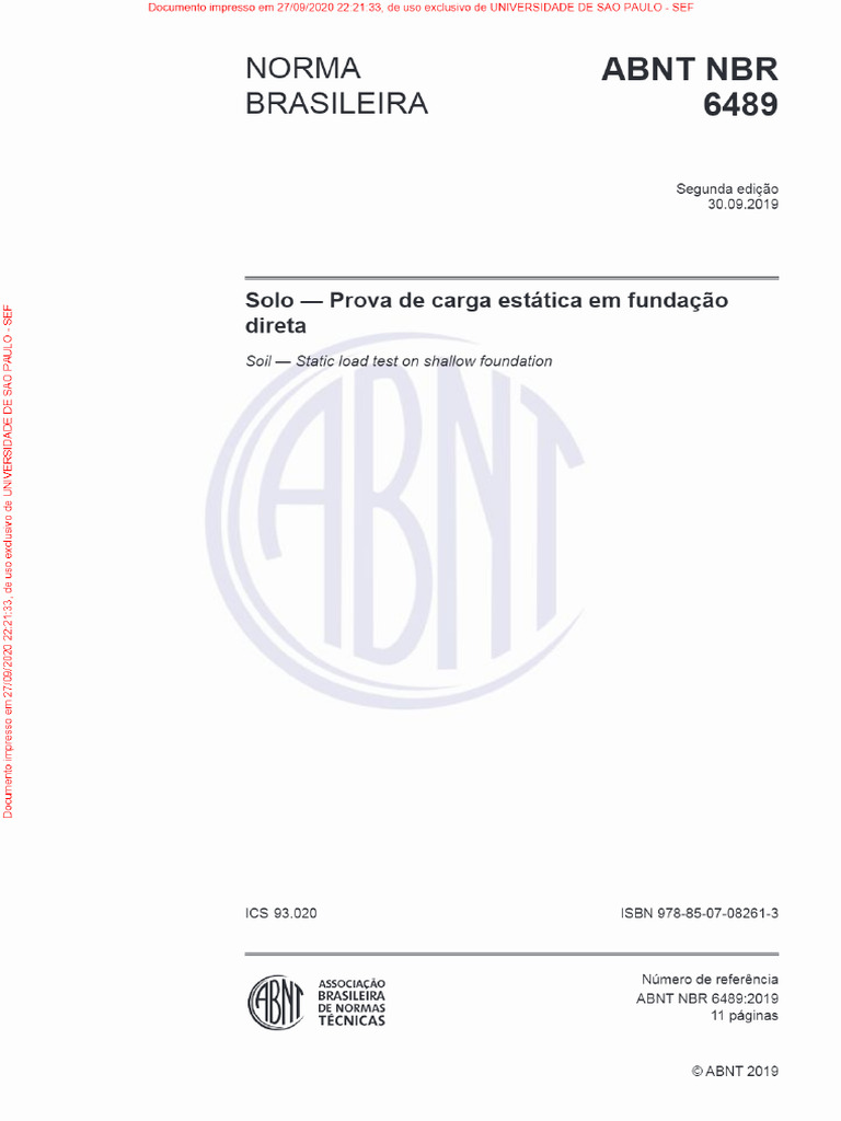 NBR 6489 de 09.2019 - Solo - Prova de Carga Estática em Fundação Direta ...