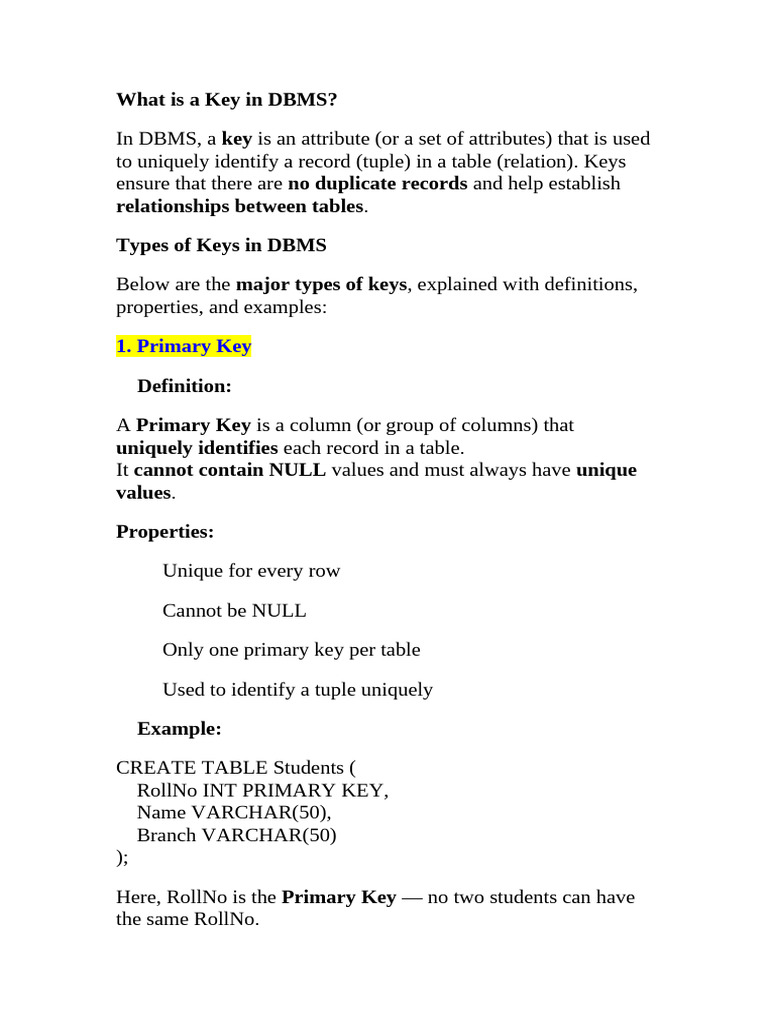 Types of Keys in DBMS Explained | PDF | Sql | Software Design