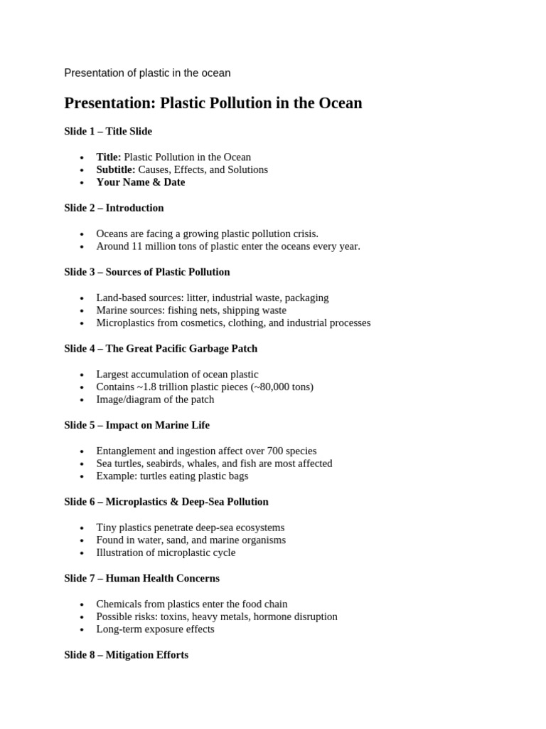 Presentation of Plastic in The Ocean | PDF