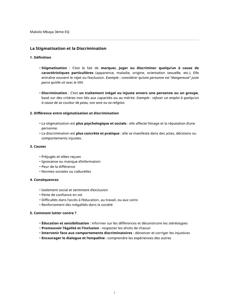 Stigmatisation et Discrimination : Définition et Lutte | PDF