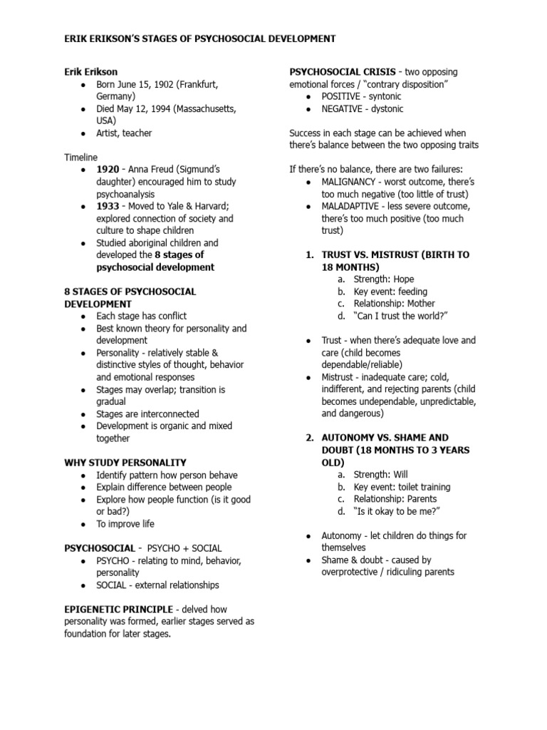 Erikson's 8 Stages of Development | PDF | Psychological Theories ...