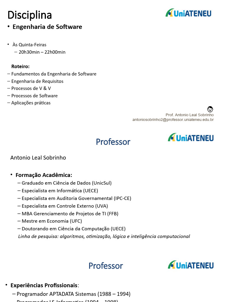 Apresentaocao Aulas 1 2 | PDF | Engenharia de Software | Programas