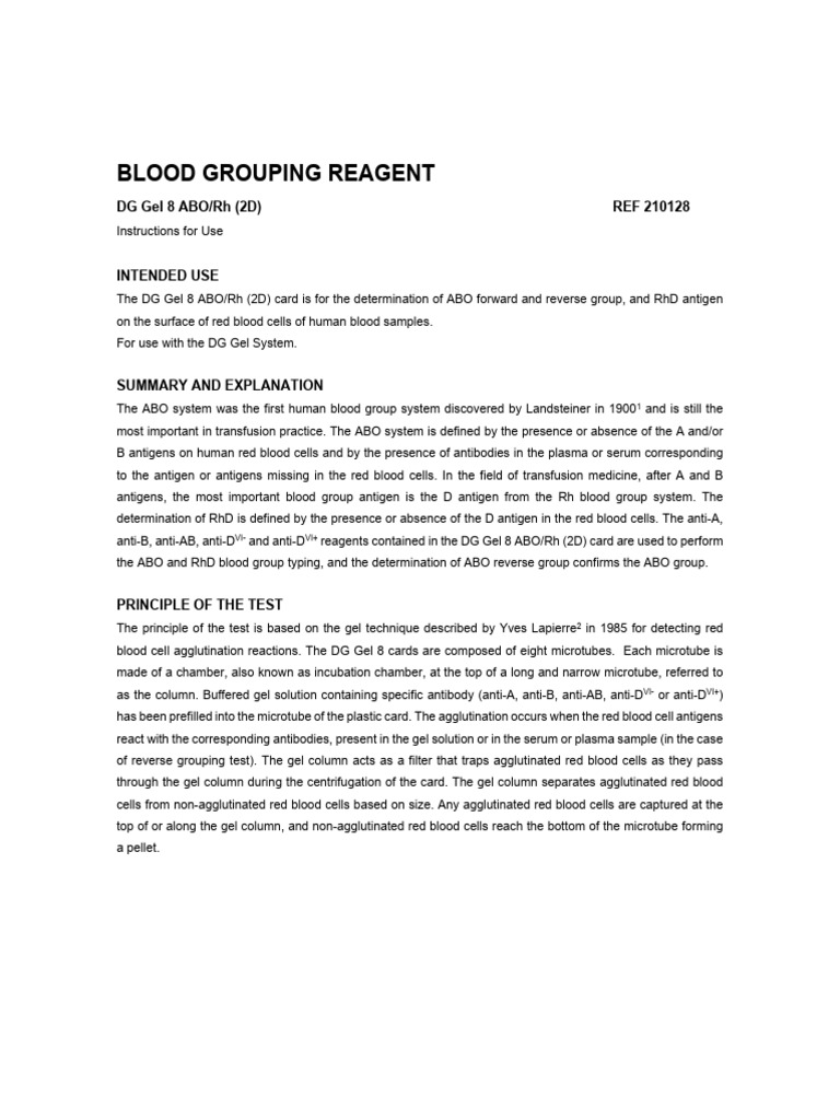 Package Insert - DG Gel 8 ABO-Rh 2D | PDF | Blood Type | Clinical Medicine