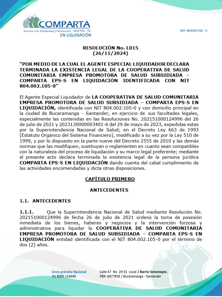 Liquidación de COMPARTA EPS-S en 2024 | PDF | Liquidación | Contabilidad