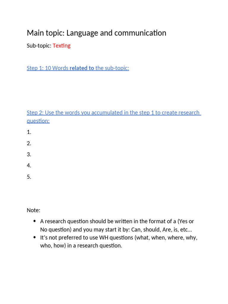 Texting and Language: Research Questions | PDF