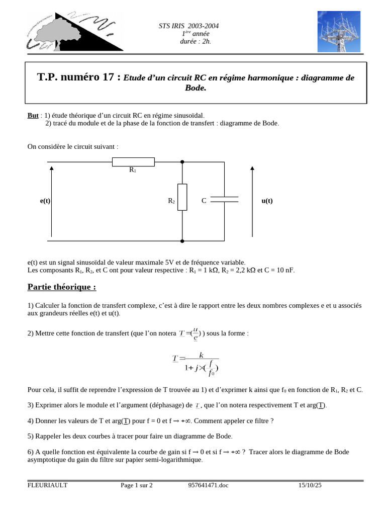 Étude d'un circuit RC : Diagramme de Bode | PDF | Hertz | Filtre ...