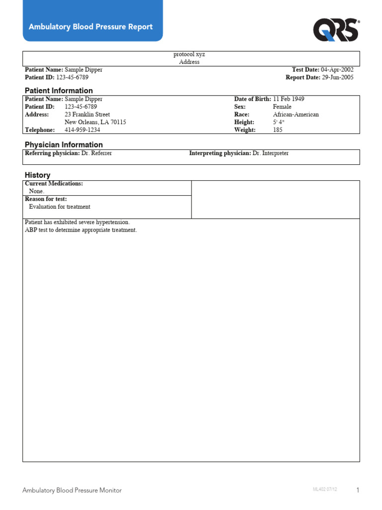 Ambulatory Blood Pressure Monitoring Report | PDF | Blood Pressure ...