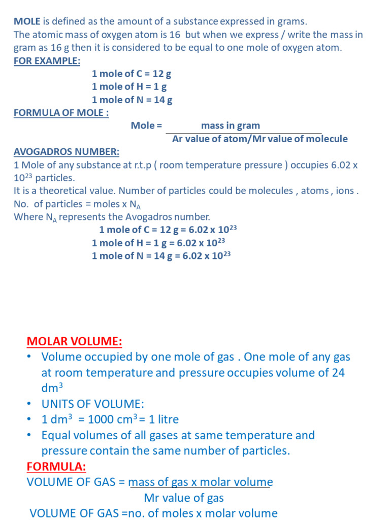 Mole Concept | PDF | Mole (Unit) | Gases