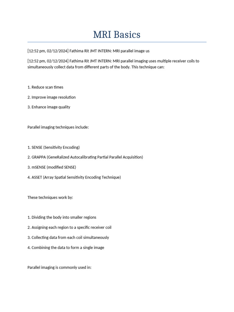 Understanding MRI Techniques and Parameters | PDF | Magnetic Resonance ...