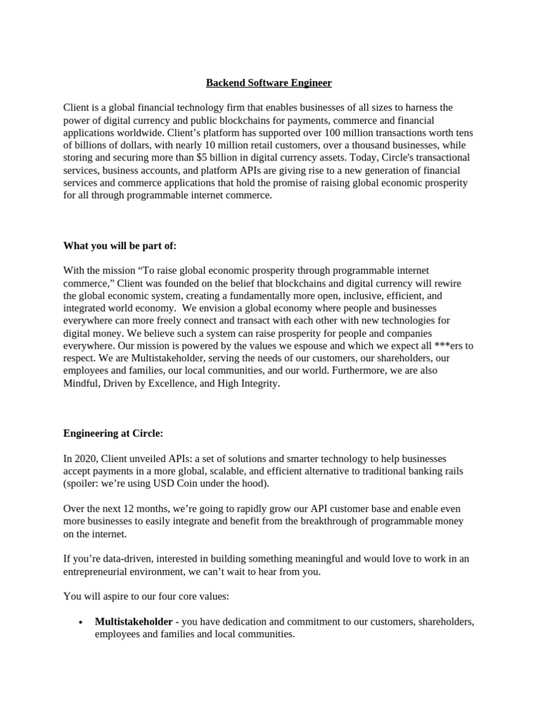 Backend Software Engineer for Fintech APIs | PDF | Cloud Computing | Sql