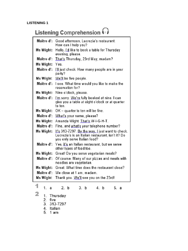 Answers and Transcript To The Listening Exercises | PDF
