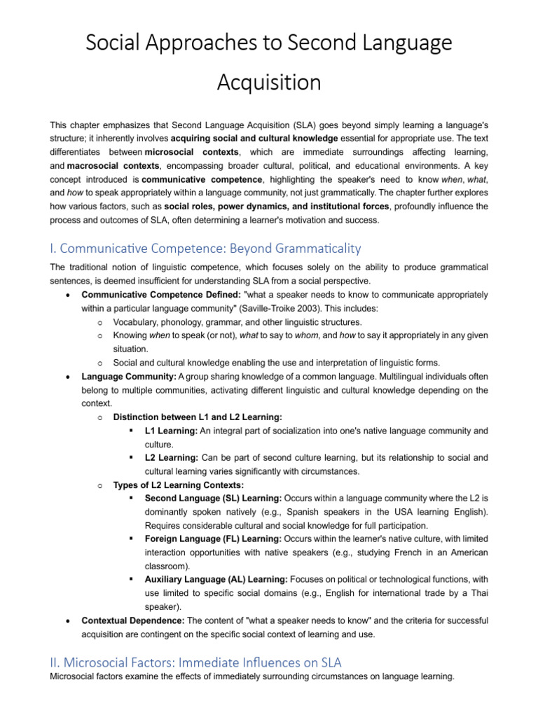 Social Factors in Second Language Learning | PDF | Second Language ...