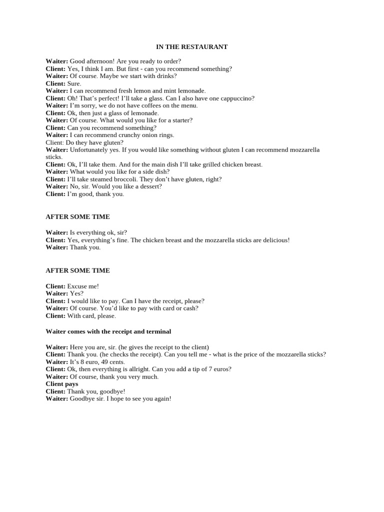 Restaurant Order Interaction Script | PDF