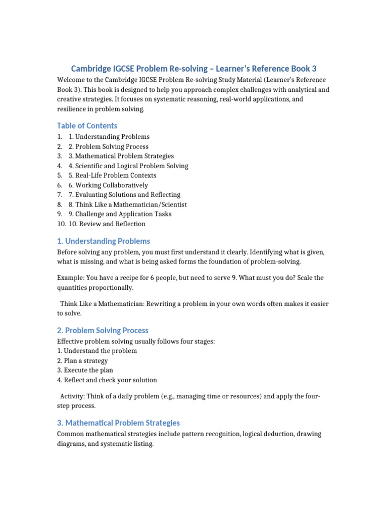 Cambridge IGCSE Problem Re-Solving Learners Reference Book3 | PDF ...