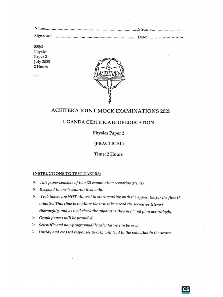 Aceiteka Mock Phy 2, 2025 | PDF