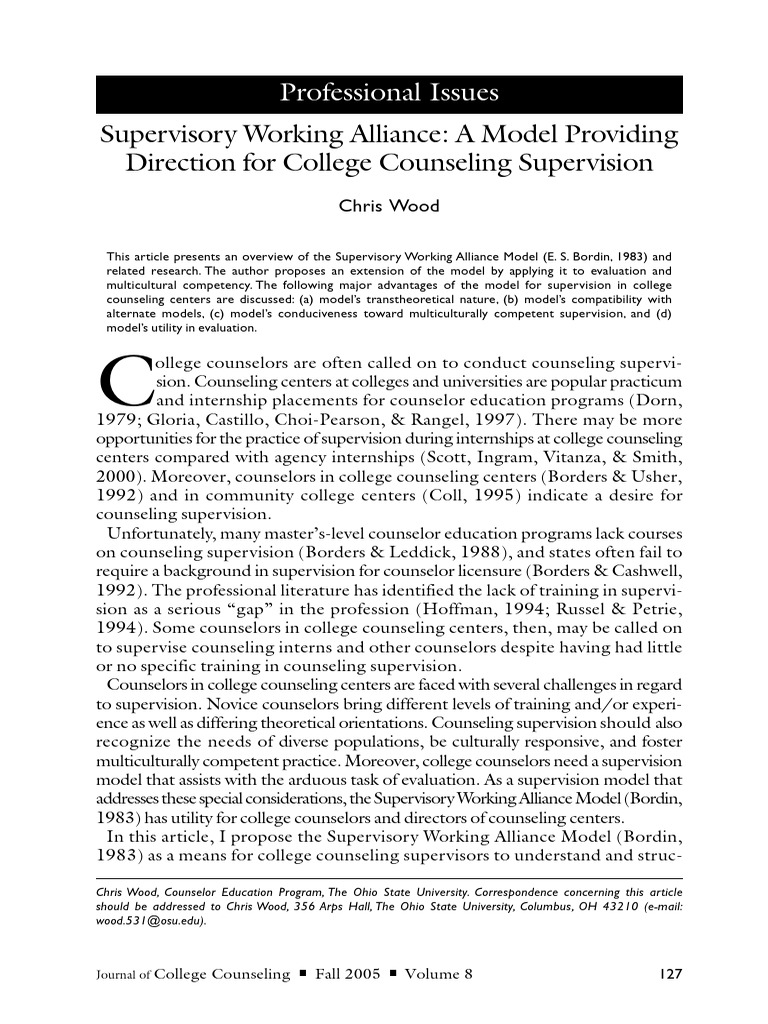 Supervisory Working Alliance in Counseling | PDF | Counseling ...