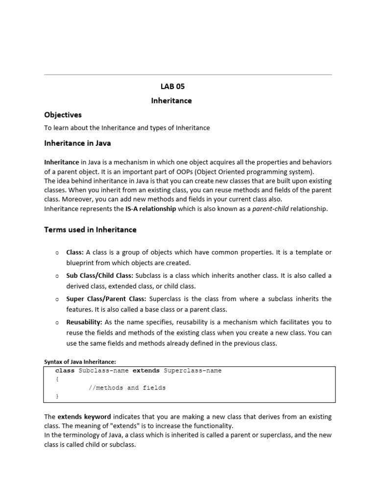 Java Inheritance Concepts Explained | PDF | Inheritance (Object ...
