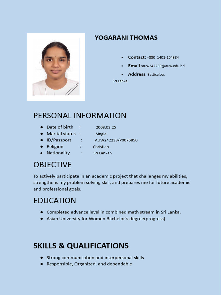 Yogarani Thomas CV | PDF