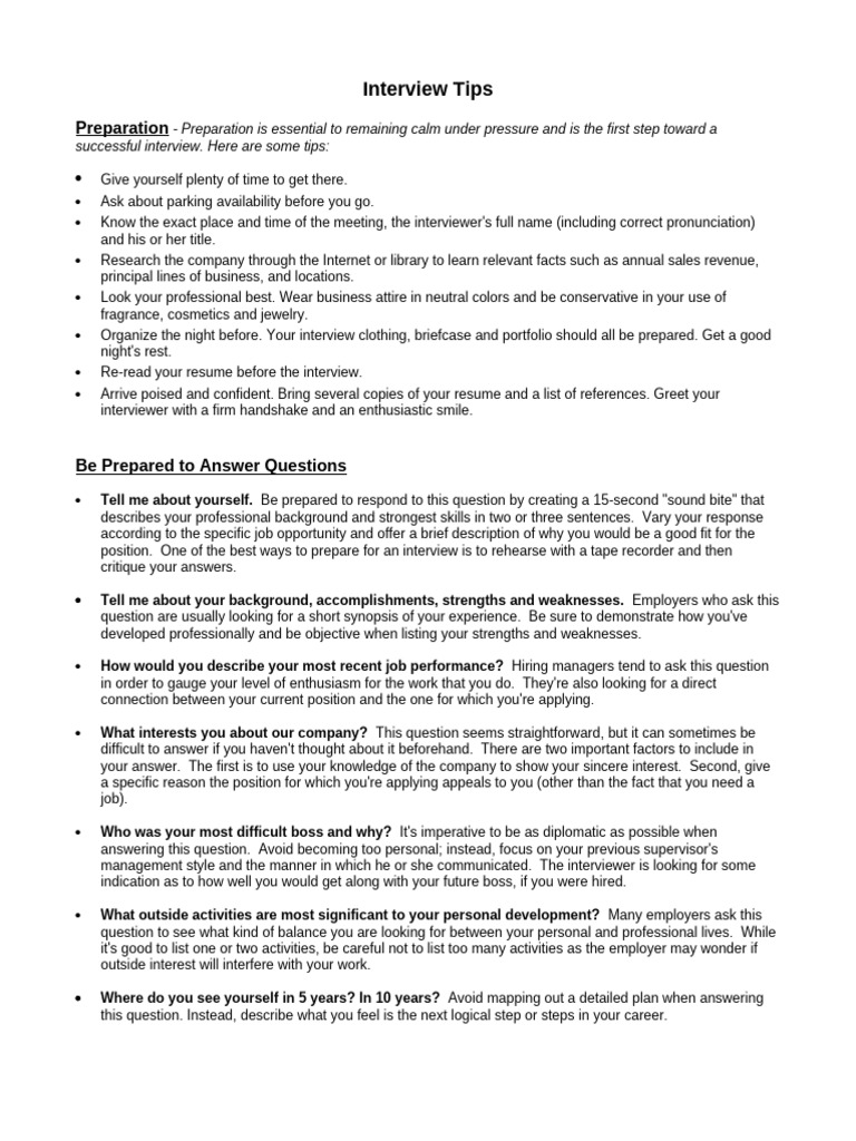 Essential Interview Preparation Tips | PDF | Question | Résumé