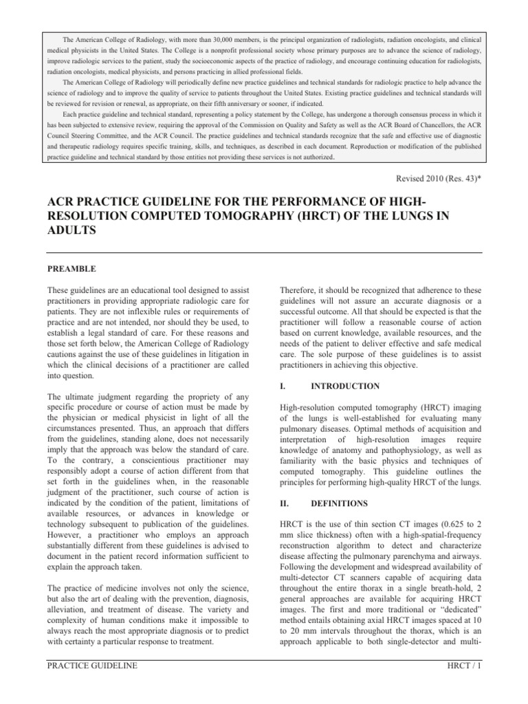 ACR HRCT Guidelines for Lung Imaging | PDF | Ct Scan | Medical Imaging