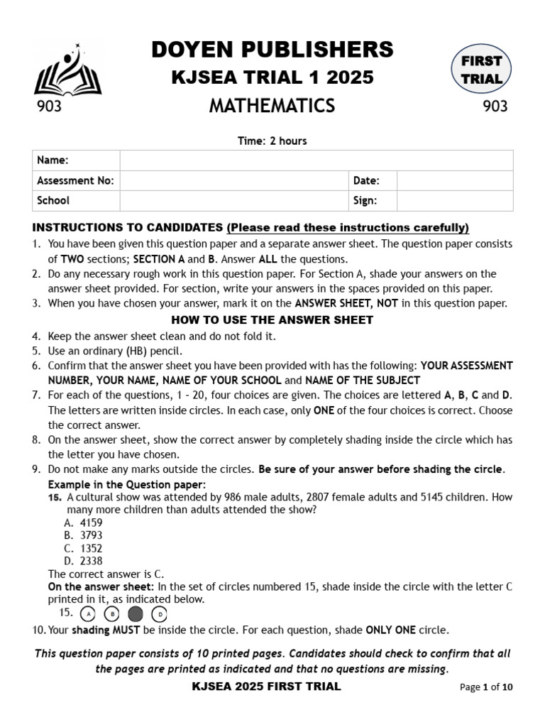 KJSEA 2025 Grade 9 Maths Trial Paper | PDF | Area