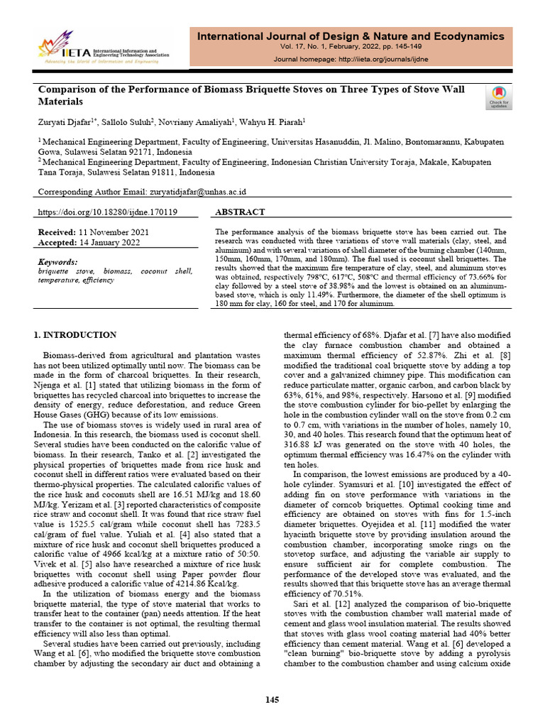 Comparison of The Performance of Biomass Briquette Stoves On Three ...
