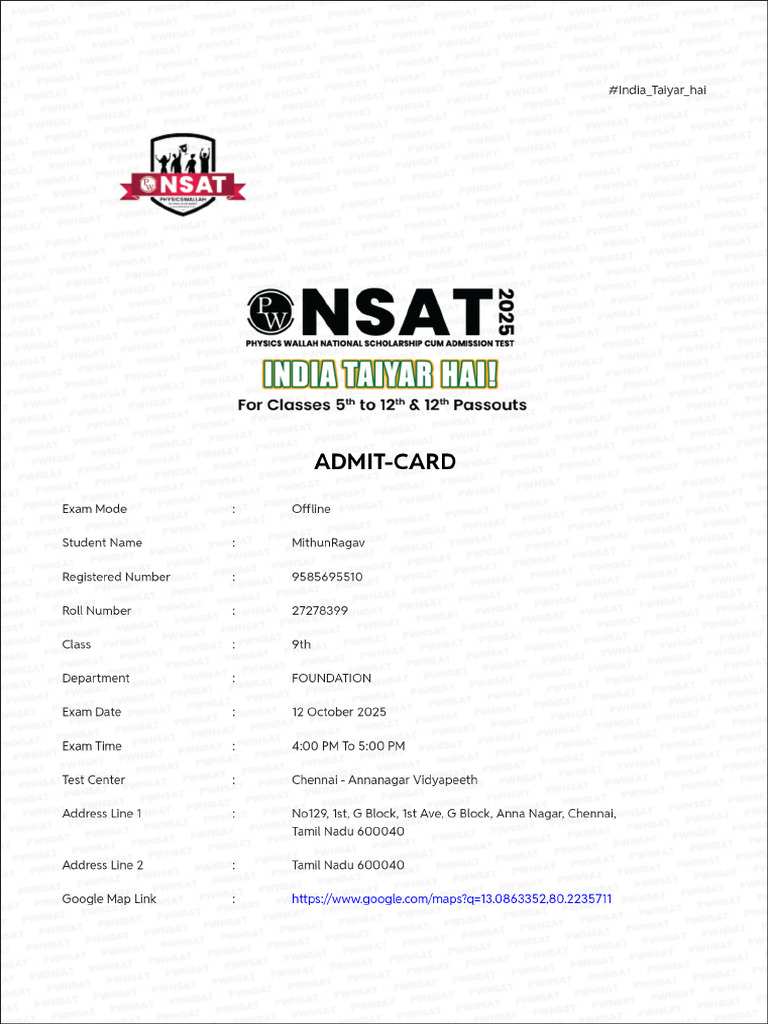 Admit Card | PDF