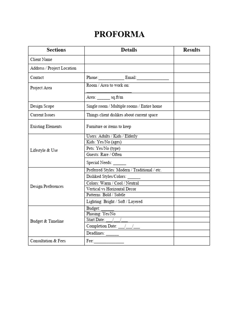 Home Design Proforma Template | PDF