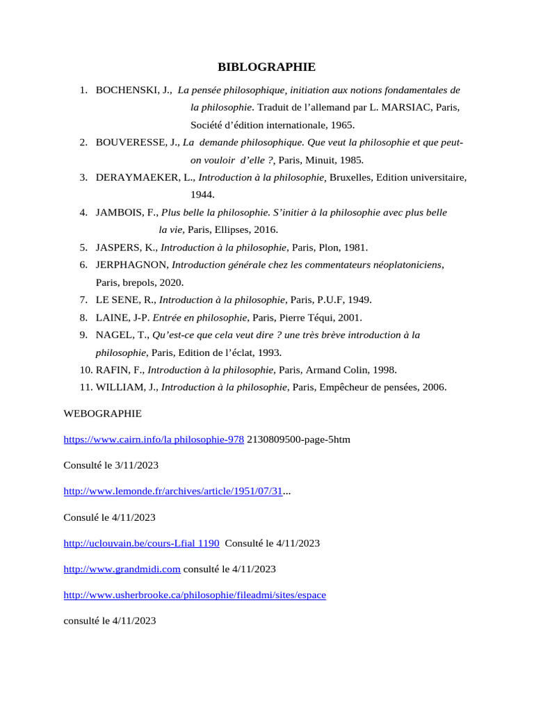 Bibliographie et webographie en philosophie | PDF