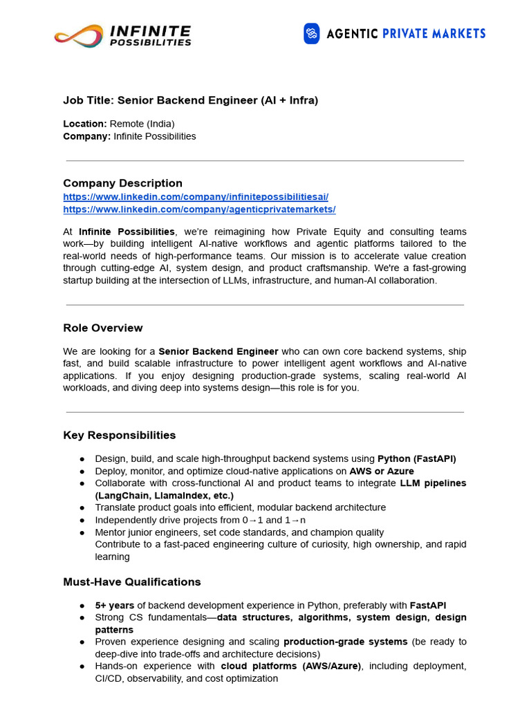 Senior Backend Engineer Role at Infinite AI | PDF | Artificial ...