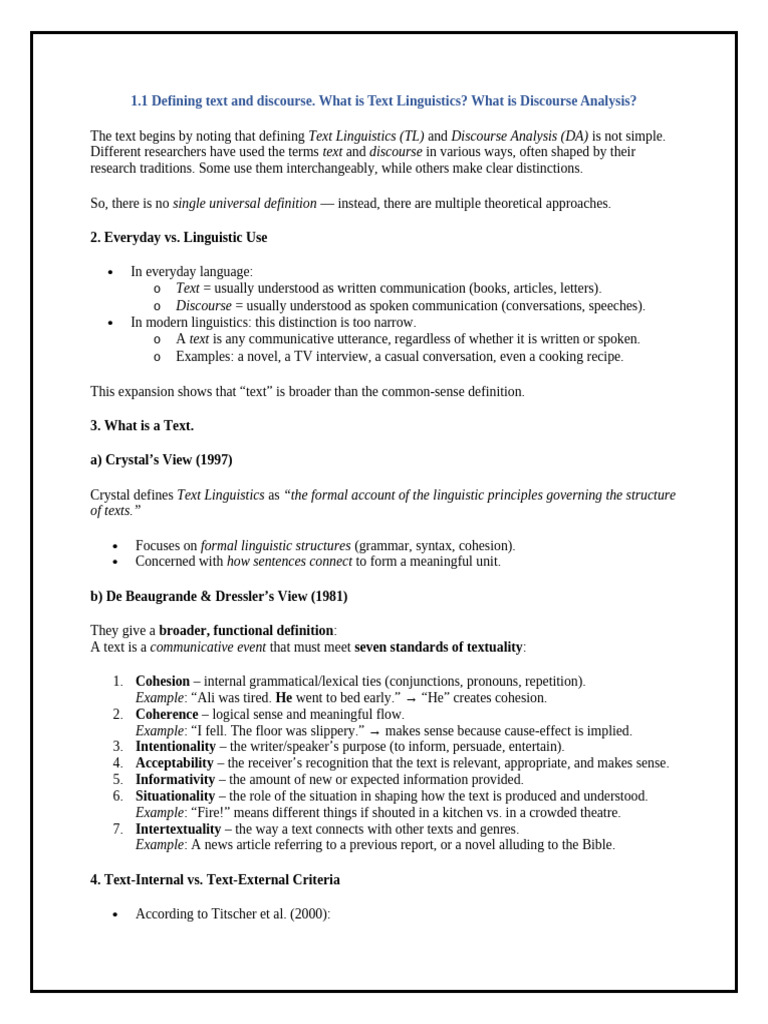 Text Linguistics vs. Discourse Analysis Explained | PDF | Linguistics ...
