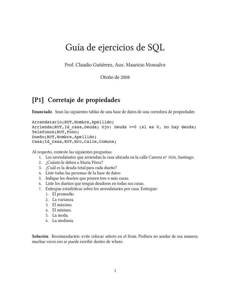 Ejercicios SQL para Corredoras y E-learning | PDF | SQL | Bases de datos
