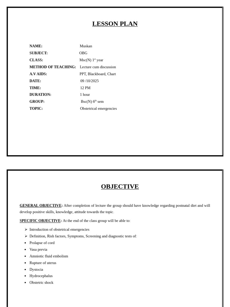 Obstetrical Emergencies Lesson Plan | PDF | Childbirth | Obstetrics