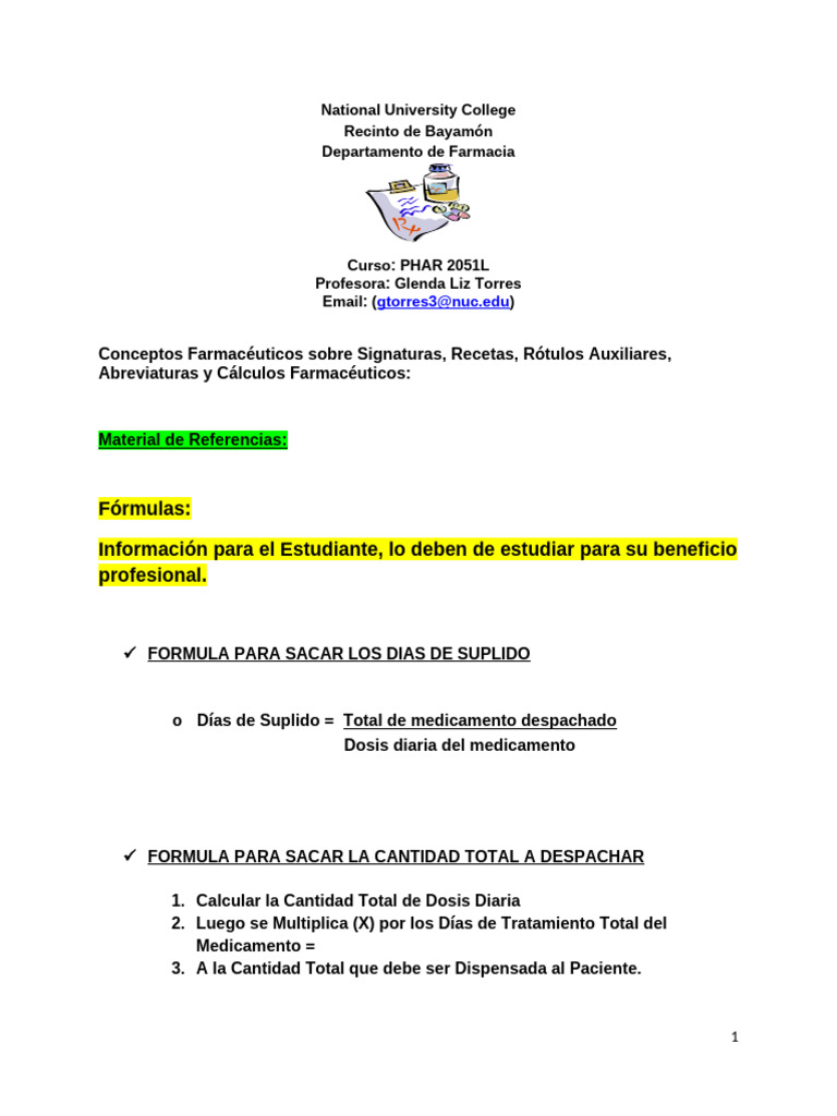 Fórmulas y Cálculos Farmacéuticos Esenciales | PDF | Libra (masa ...