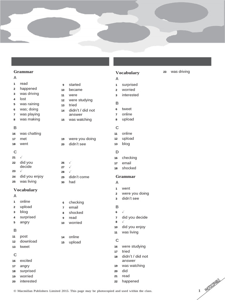 Pre-Intermediate Unit Tests Answer Key | PDF